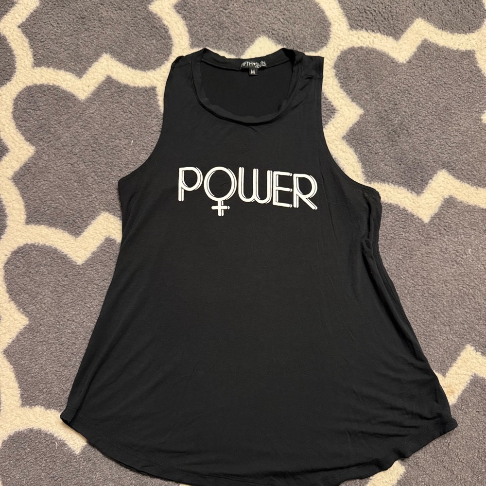 Black Sleeveless Top with 'POWER' Graphic